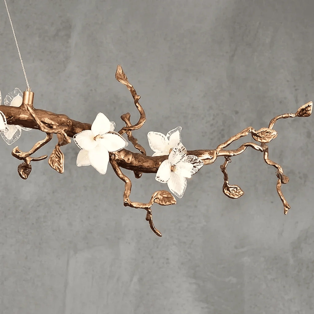 Handcrafted Sculptural Floral Branch Chandelier - ∅ 57.1″ x H 19.7″ x W 17.7″Gold + White + TransparentManorlights