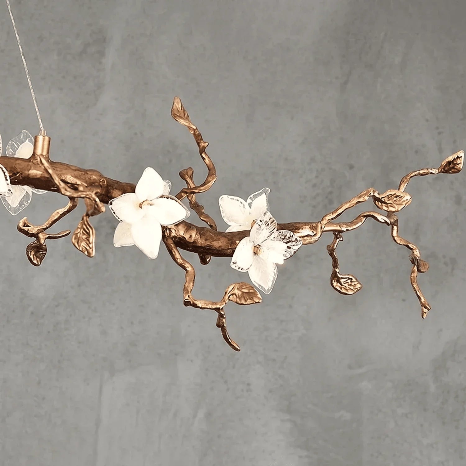 Handcrafted Sculptural Floral Branch Chandelier - ∅ 57.1″ x H 19.7″ x W 17.7″Gold + White + TransparentManorlights