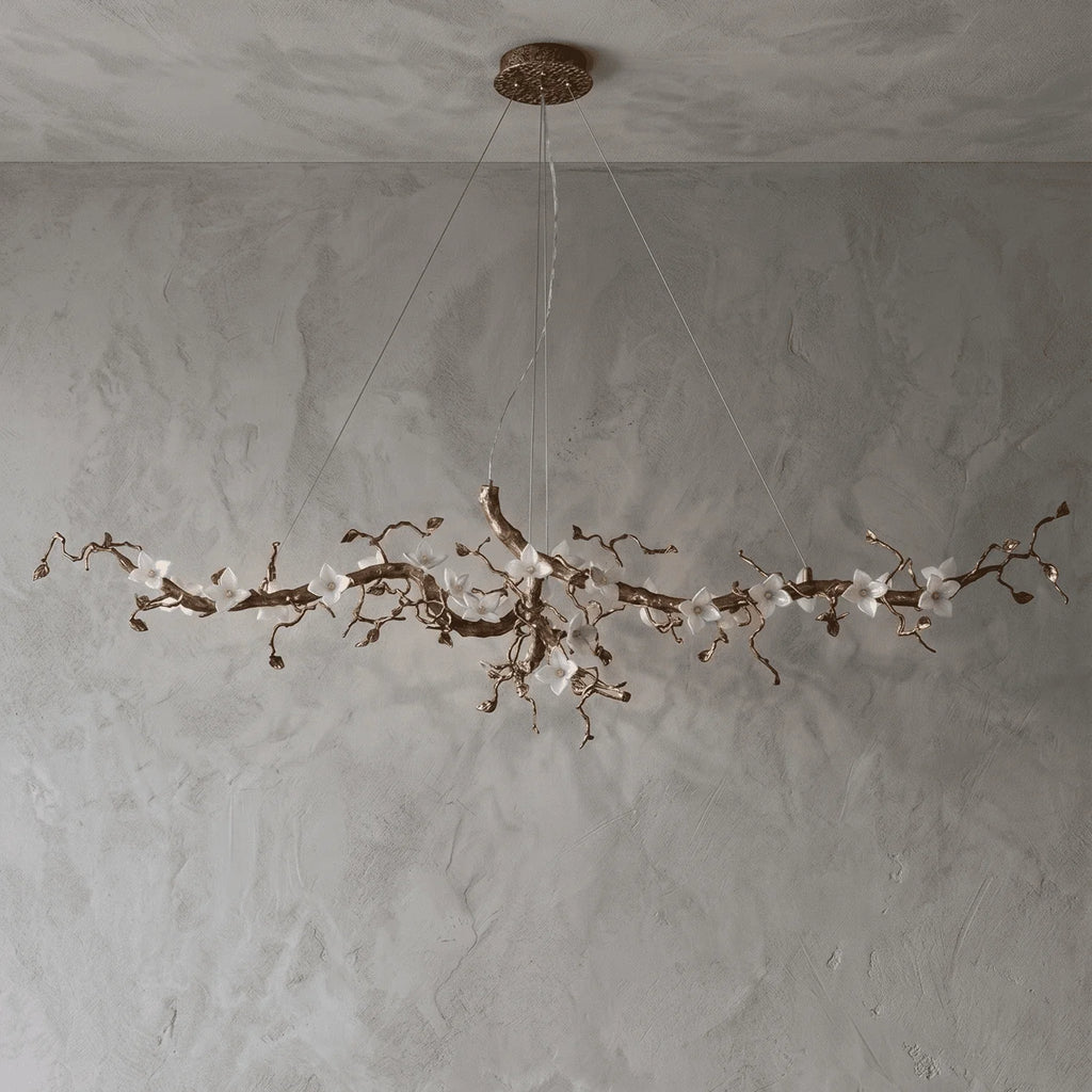 Handcrafted Sculptural Floral Branch Chandelier - ∅ 49.2″ x H 17.7″ x W 15.7″Gold + White + TransparentManorlights