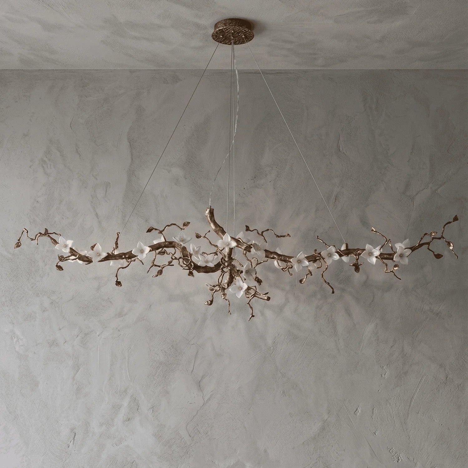 Handcrafted Sculptural Floral Branch Chandelier - ∅ 49.2″ x H 17.7″ x W 15.7″Gold + White + TransparentManorlights