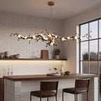 Handcrafted Sculptural Floral Branch Chandelier - ∅ 65″ x H 23.6″ x W 21.7″Gold + White + TransparentManorlights