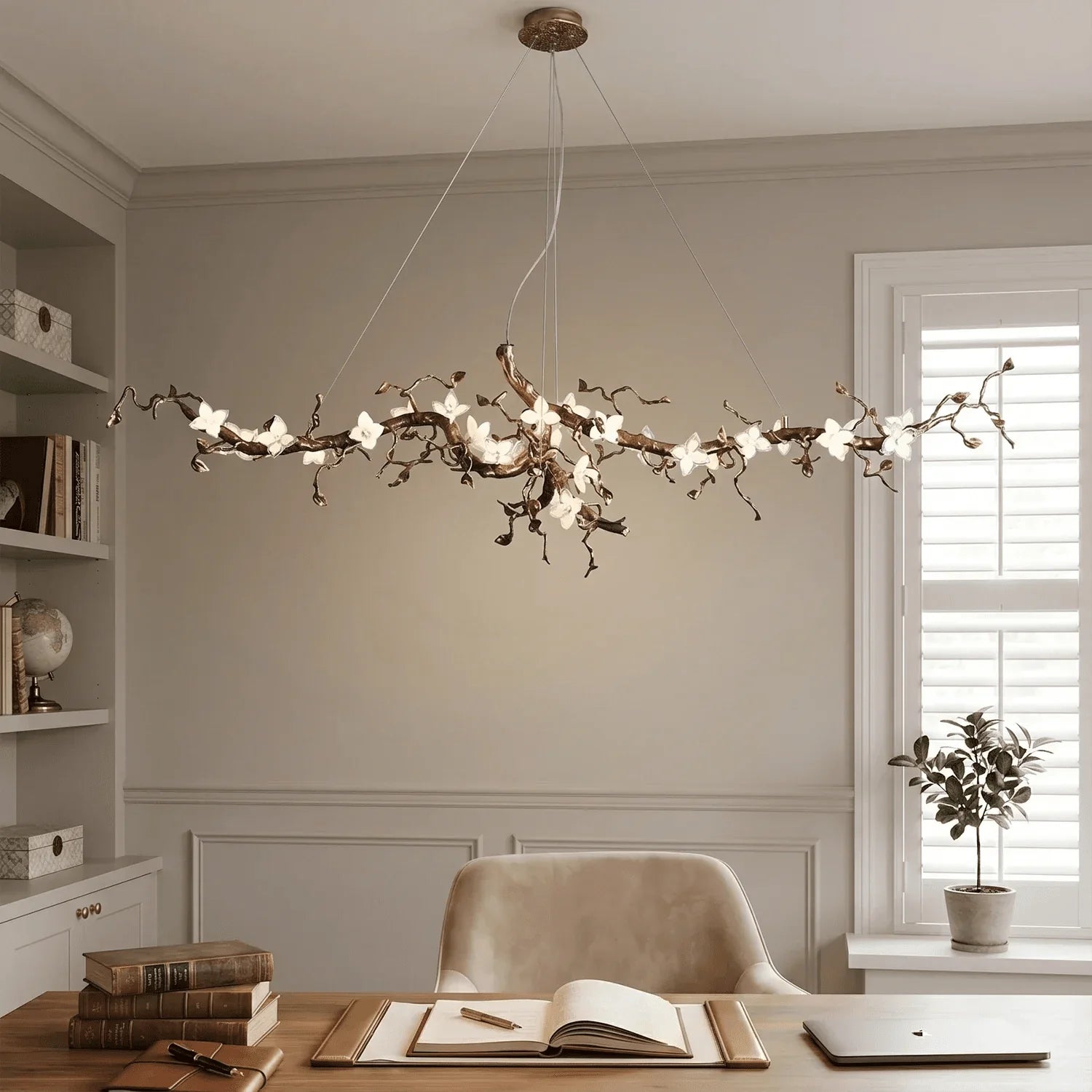 Handcrafted Sculptural Floral Branch Chandelier - ∅ 49.2″ x H 17.7″ x W 15.7″Gold + White + TransparentManorlights
