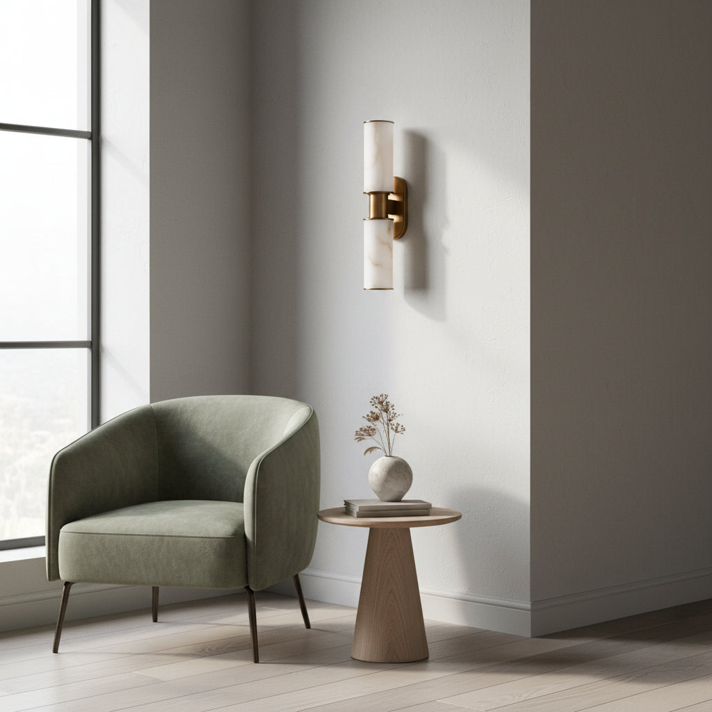 Harline Alabaster 2-Light Wall Sconce-Manorlights