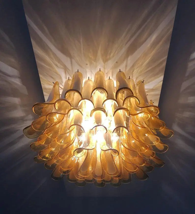 Caramel glass petal detail on Murano chandelier