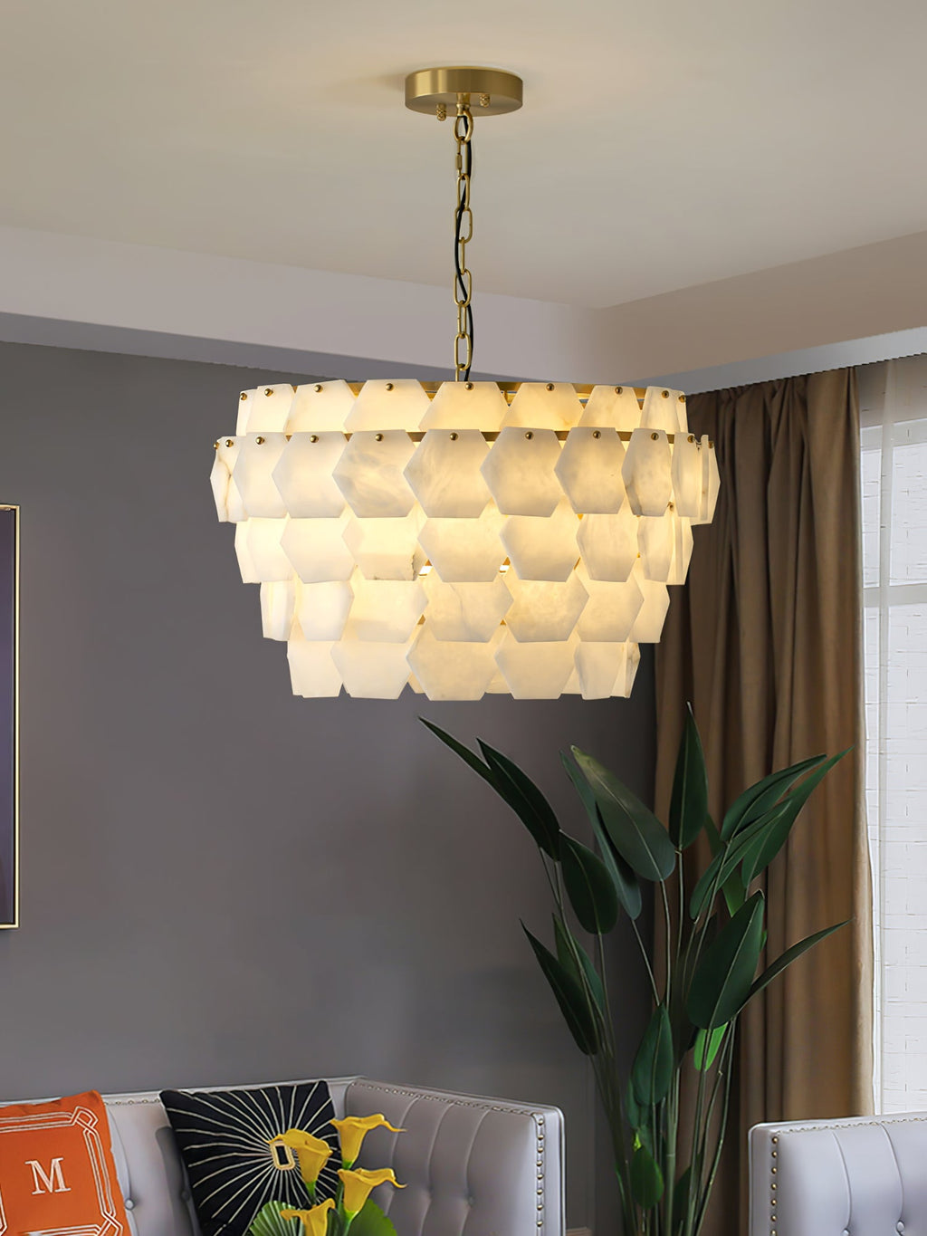Elegant Hexa Cloud Alabaster Pendant Light-Chandelier-Manorlights