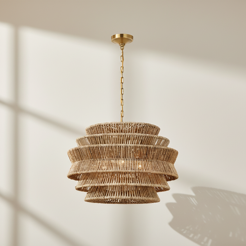 Antigua Drum Rattan Chandelier-Chandelier-Manorlights