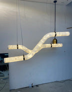 Streamlined Chandelier for Dining Rooms with Alabaster Curves