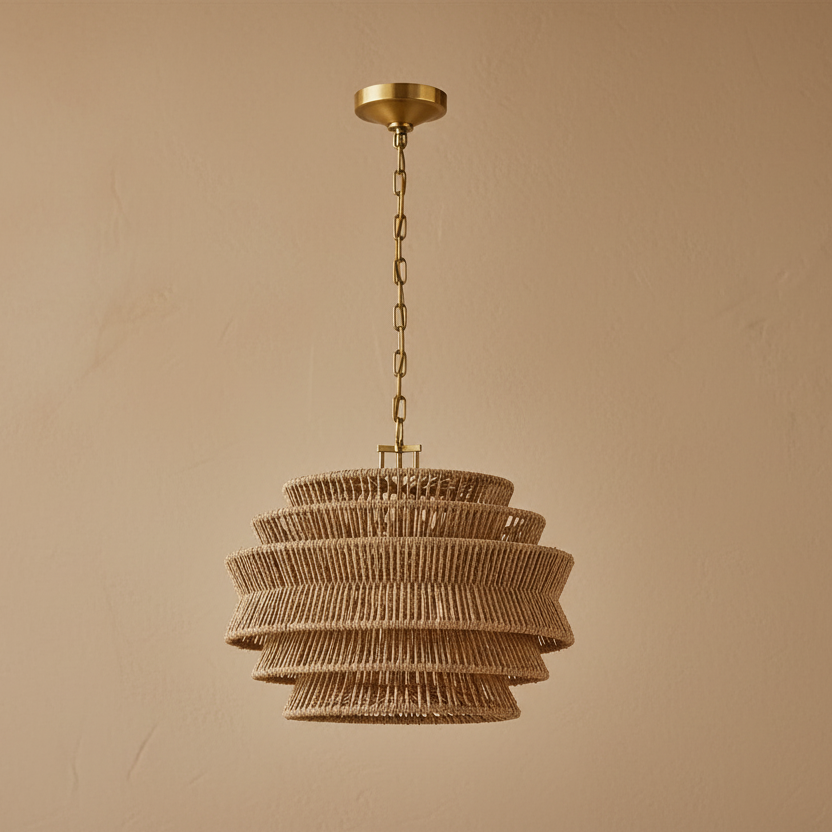 Antigua Drum Rattan Chandelier-Chandelier-Manorlights