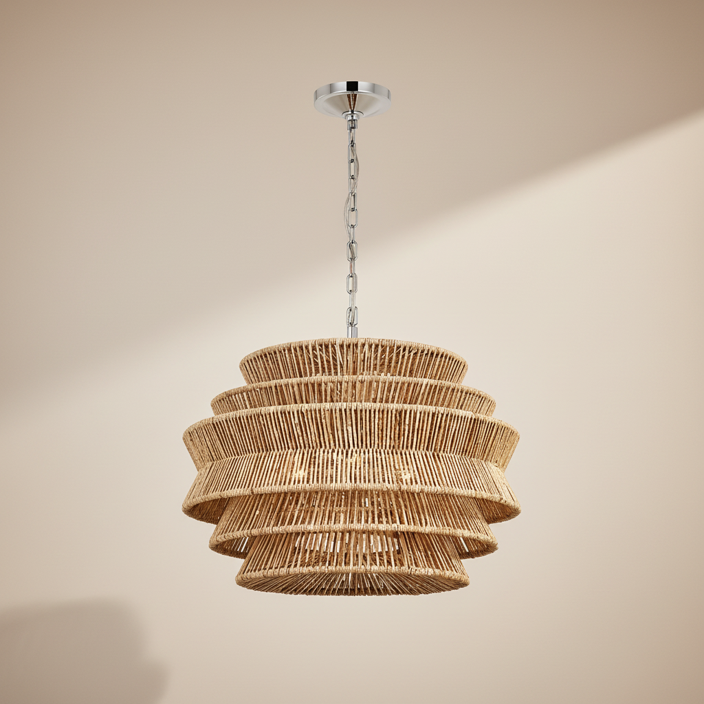 Antigua Drum Rattan Chandelier-Chandelier-Manorlights