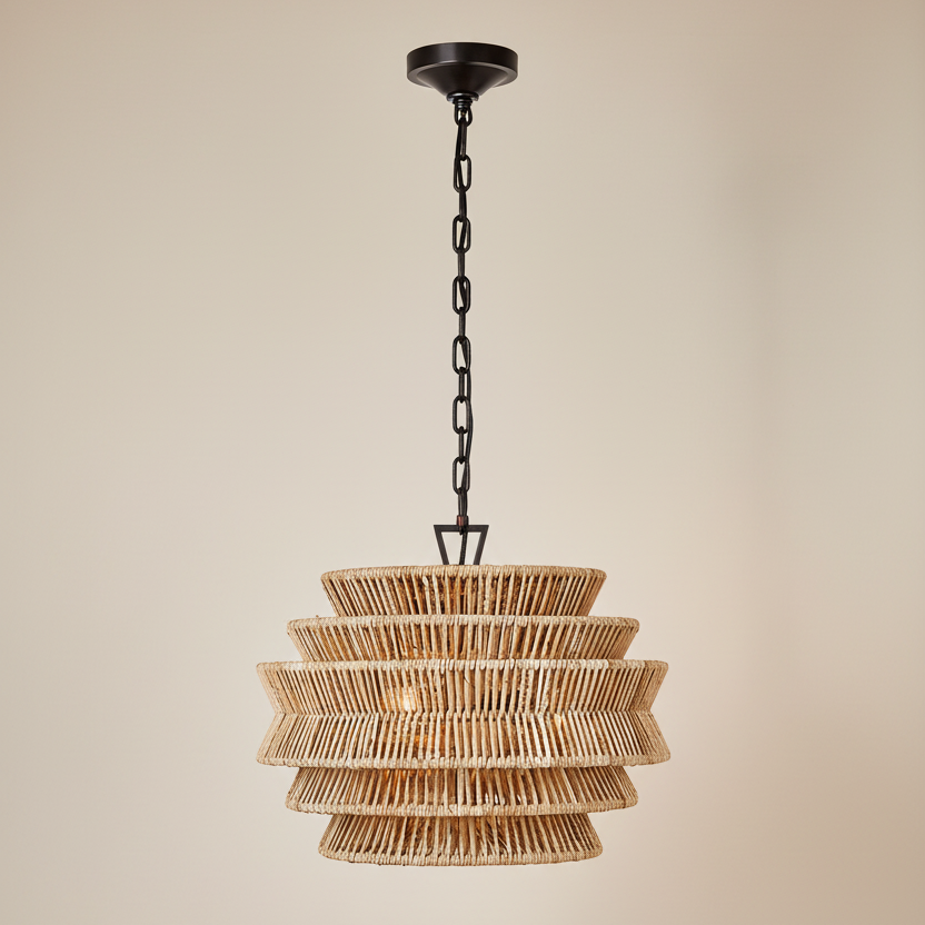 Antigua Drum Rattan Chandelier-Chandelier-Manorlights