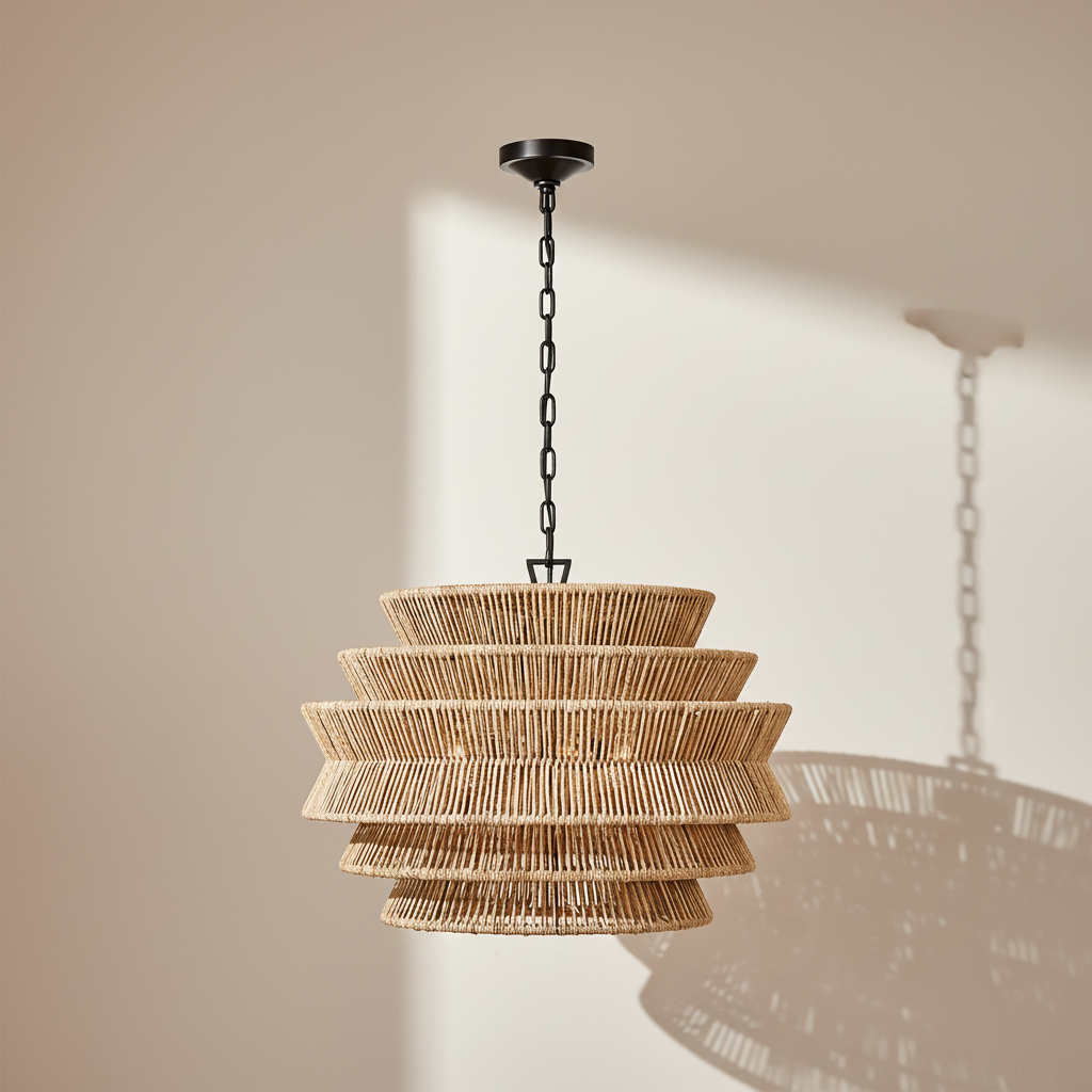 Antigua Drum Rattan Chandelier-Chandelier-Manorlights