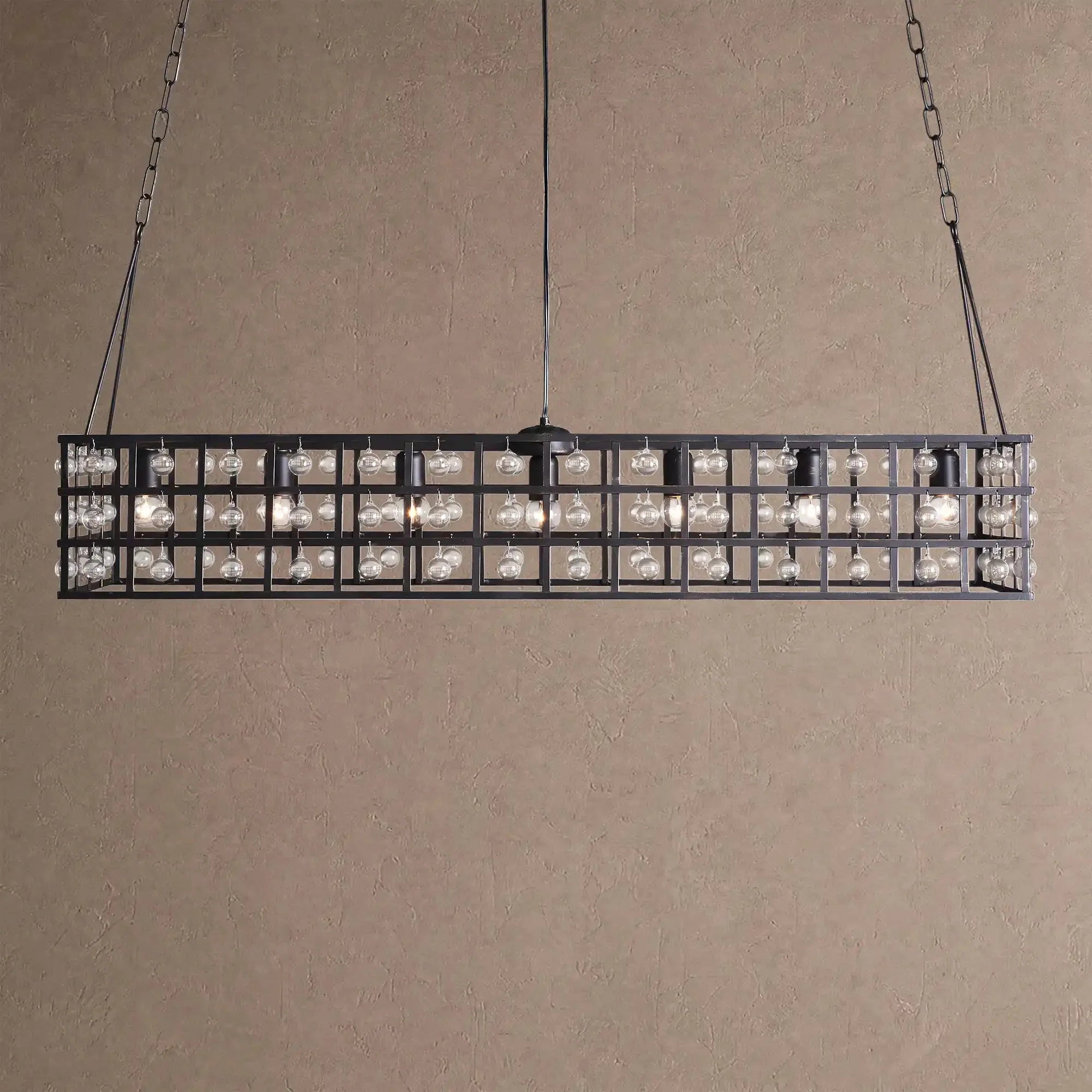 La Caged Rectangular Chandelier 7-Light - BlackBlushlighting