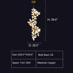 Large Branch Copper Chandelier with Grape Shape Bulbs Unique and Creative Light Fixture for Staircase/ Duplex/ High Ceiling Living Room/ Restaurant - H 78.7" * D 29.5"Warm LightManorlights