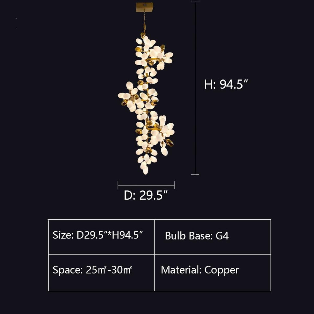 Large Branch Copper Chandelier with Grape Shape Bulbs Unique and Creative Light Fixture for Staircase/ Duplex/ High Ceiling Living Room/ Restaurant - H 78.7" * D 29.5"Warm LightManorlights