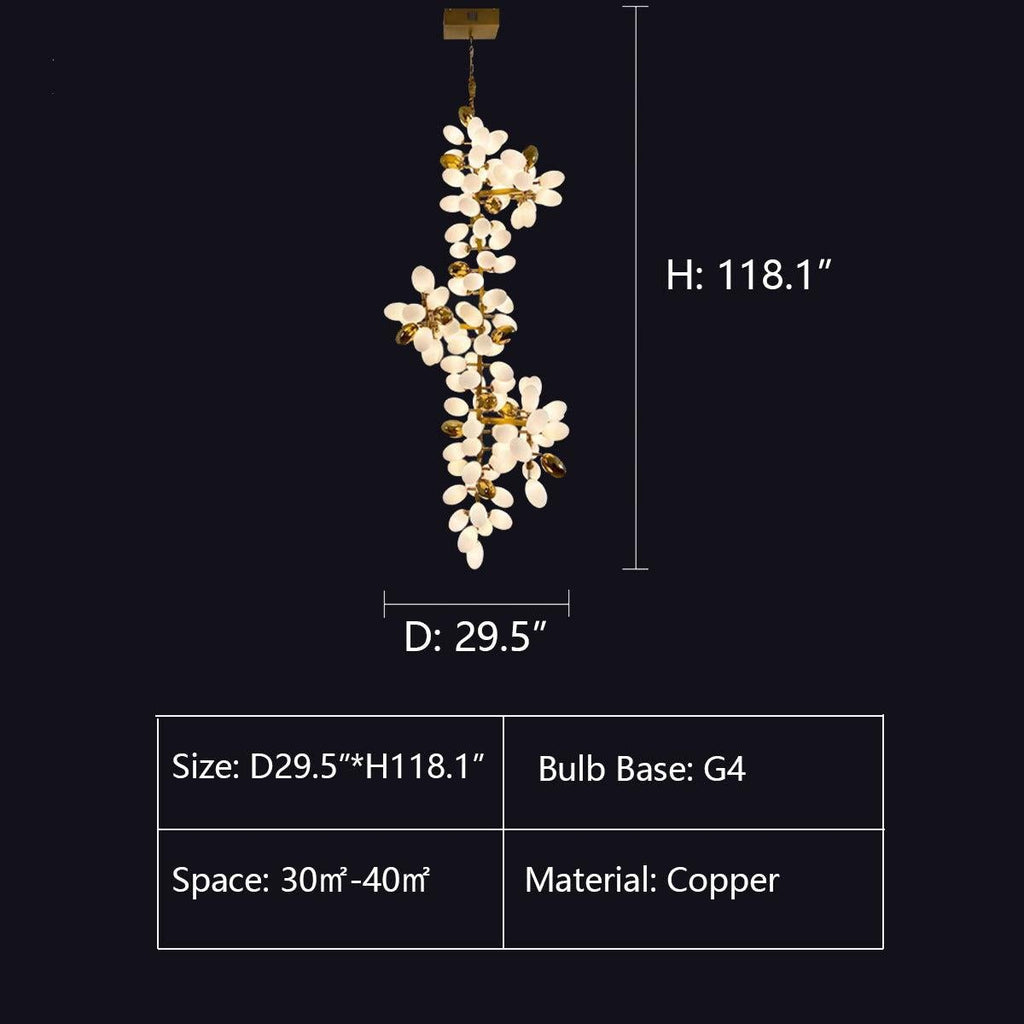 Large Branch Copper Chandelier with Grape Shape Bulbs Unique and Creative Light Fixture for Staircase/ Duplex/ High Ceiling Living Room/ Restaurant - H 78.7" * D 29.5"Warm LightManorlights