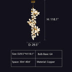 Large Branch Copper Chandelier with Grape Shape Bulbs Unique and Creative Light Fixture for Staircase/ Duplex/ High Ceiling Living Room/ Restaurant - H 78.7" * D 29.5"Warm LightManorlights