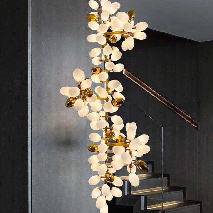 Large Branch Copper Chandelier with Grape Shape Bulbs Unique and Creative Light Fixture for Staircase/ Duplex/ High Ceiling Living Room/ Restaurant - H 118.1" * D 29.5"Warm LightManorlights