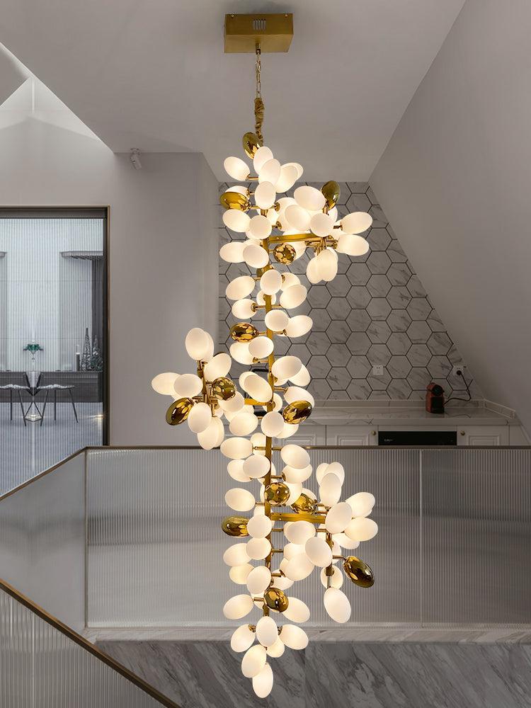 Large Branch Copper Chandelier with Grape Shape Bulbs Unique and Creative Light Fixture for Staircase/ Duplex/ High Ceiling Living Room/ Restaurant - H 118.1" * D 29.5"Warm LightManorlights
