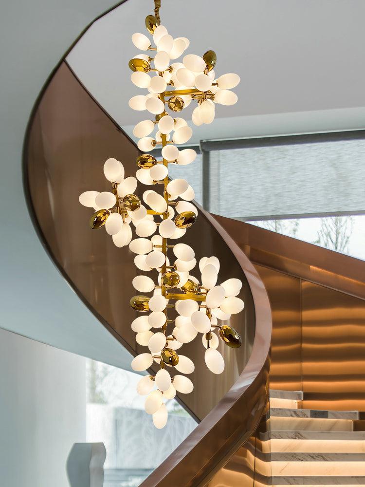 Large Branch Copper Chandelier with Grape Shape Bulbs Unique and Creative Light Fixture for Staircase/ Duplex/ High Ceiling Living Room/ Restaurant - H 94.5" * D 29.5"Warm LightManorlights
