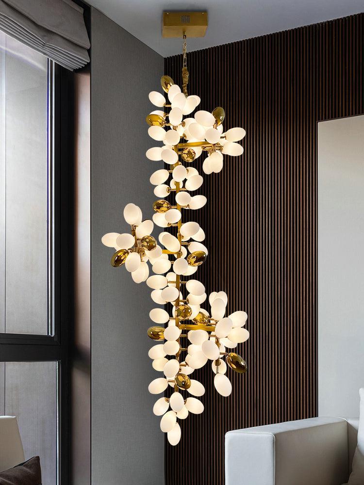 Large Branch Copper Chandelier with Grape Shape Bulbs Unique and Creative Light Fixture for Staircase/ Duplex/ High Ceiling Living Room/ Restaurant - H 94.5" * D 29.5"Warm LightManorlights