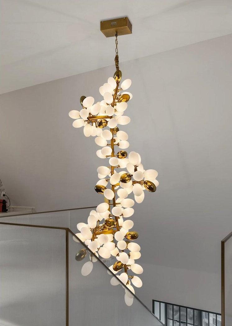 Large Branch Copper Chandelier with Grape Shape Bulbs Unique and Creative Light Fixture for Staircase/ Duplex/ High Ceiling Living Room/ Restaurant - H 94.5" * D 29.5"Warm LightManorlights