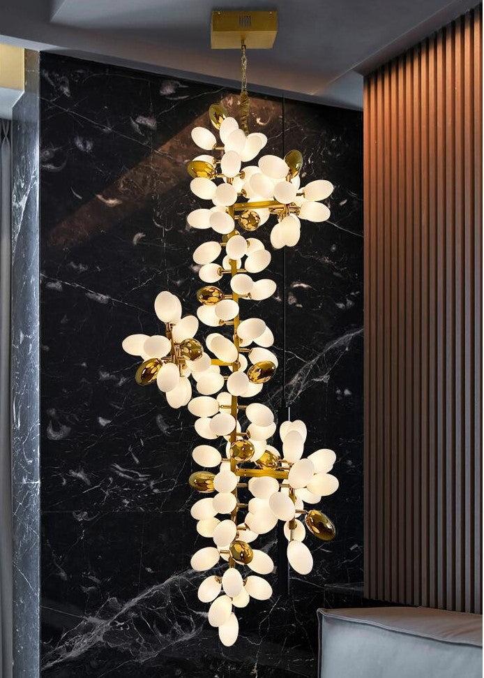 Large Branch Copper Chandelier with Grape Shape Bulbs Unique and Creative Light Fixture for Staircase/ Duplex/ High Ceiling Living Room/ Restaurant - H 94.5" * D 29.5"Warm LightManorlights