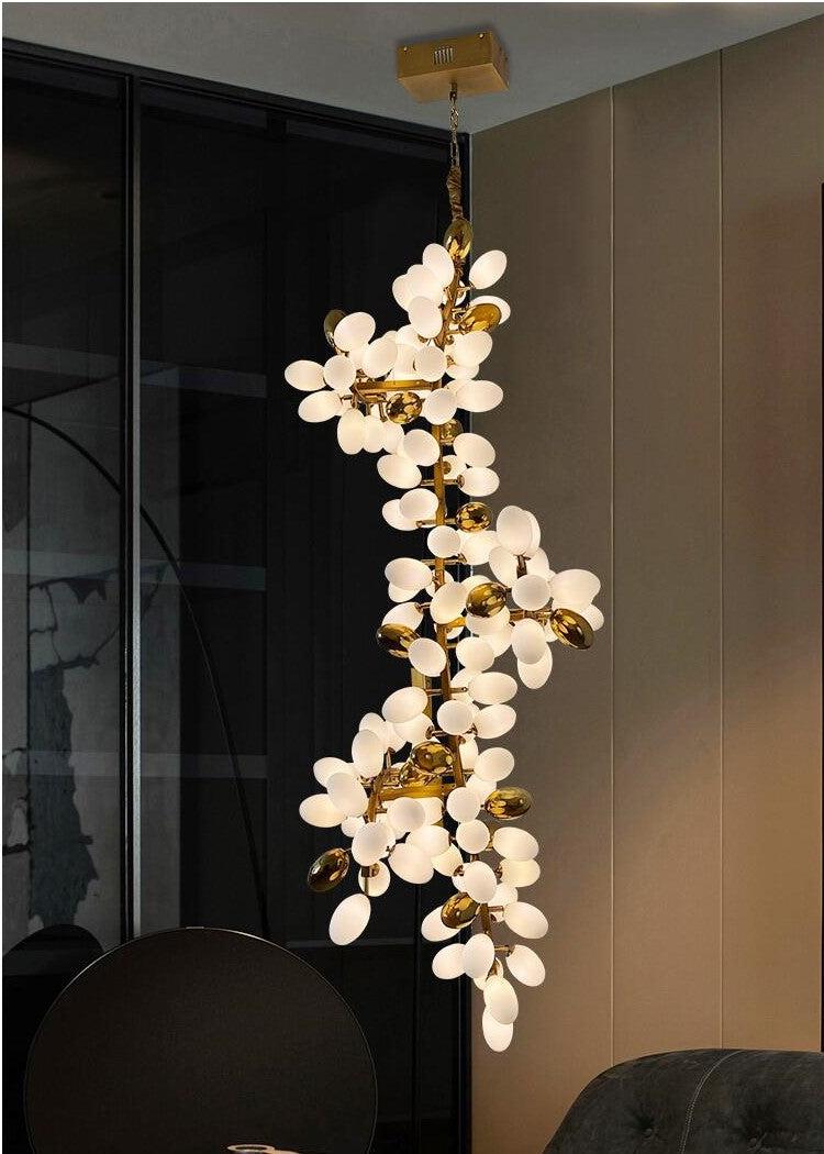 Large Branch Copper Chandelier with Grape Shape Bulbs Unique and Creative Light Fixture for Staircase/ Duplex/ High Ceiling Living Room/ Restaurant - H 78.7" * D 29.5"Warm LightManorlights