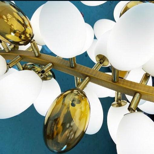 Large Branch Copper Chandelier with Grape Shape Bulbs Unique and Creative Light Fixture for Staircase/ Duplex/ High Ceiling Living Room/ Restaurant - H 78.7" * D 29.5"Warm LightManorlights