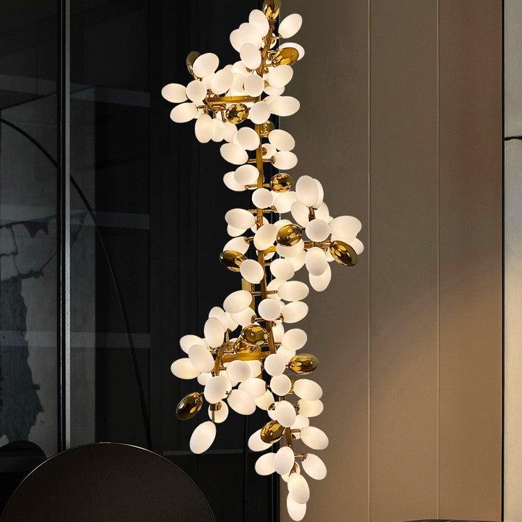 Large Branch Copper Chandelier with Grape Shape Bulbs Unique and Creative Light Fixture for Staircase/ Duplex/ High Ceiling Living Room/ Restaurant - H 118.1" * D 29.5"Warm LightManorlights