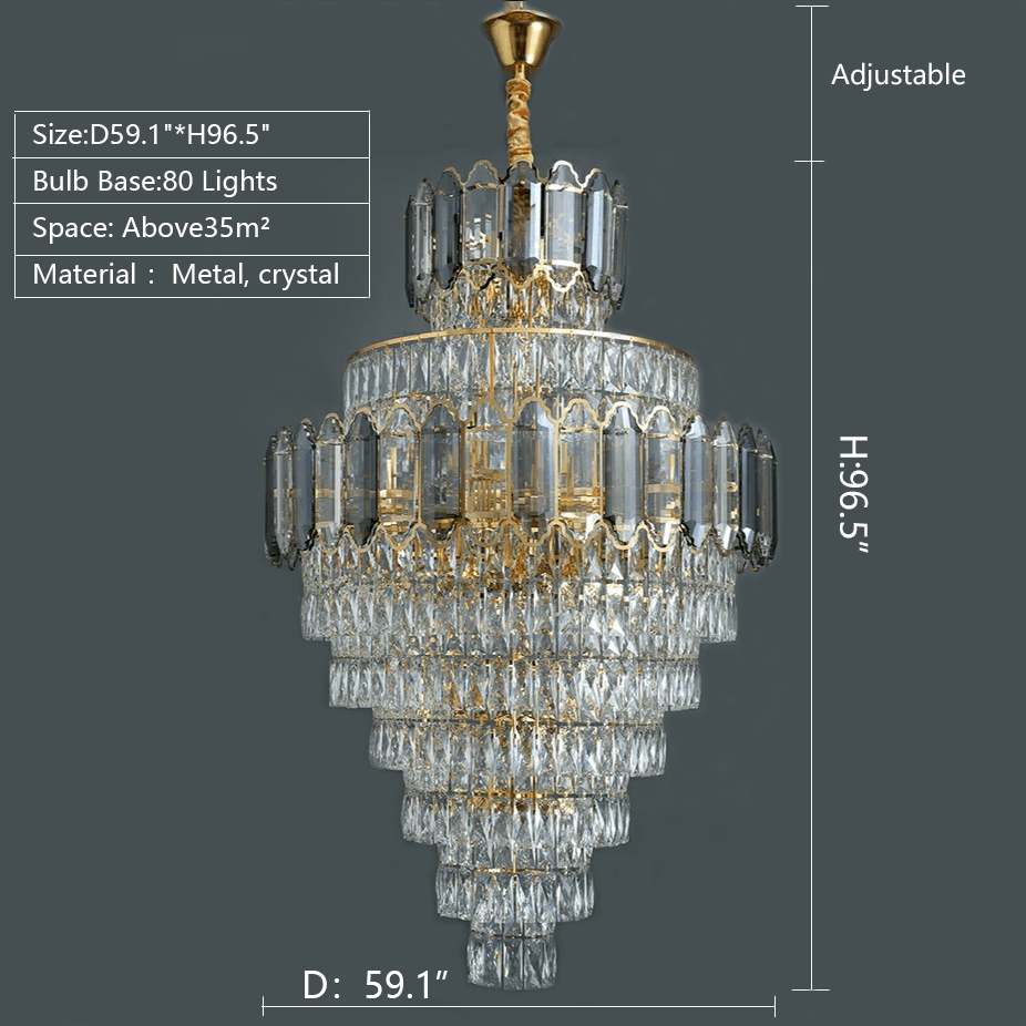 Large Staircase Crystal Chandelier Living Room Ceiling Light Fixture For Hotel Entrance In Gold Finish-Chandeliers- -  Manorlights- -  Manorlights