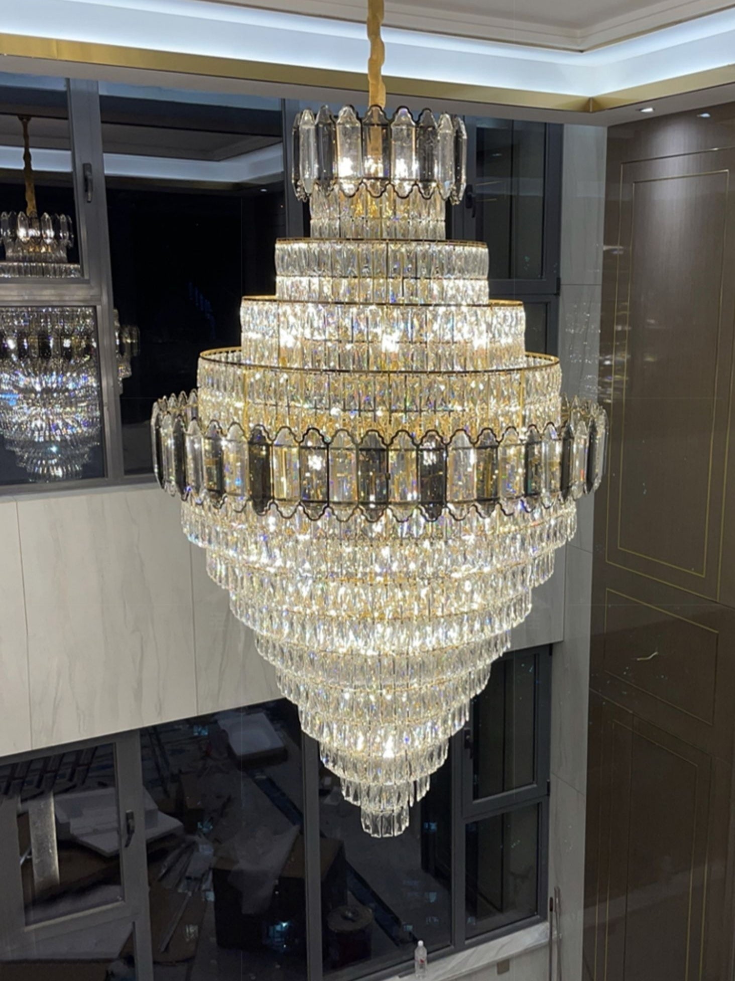 Large Staircase Crystal Chandelier Living Room Ceiling Light Fixture For Hotel Entrance In Gold Finish-Chandeliers- -  Manorlights- -  Manorlights