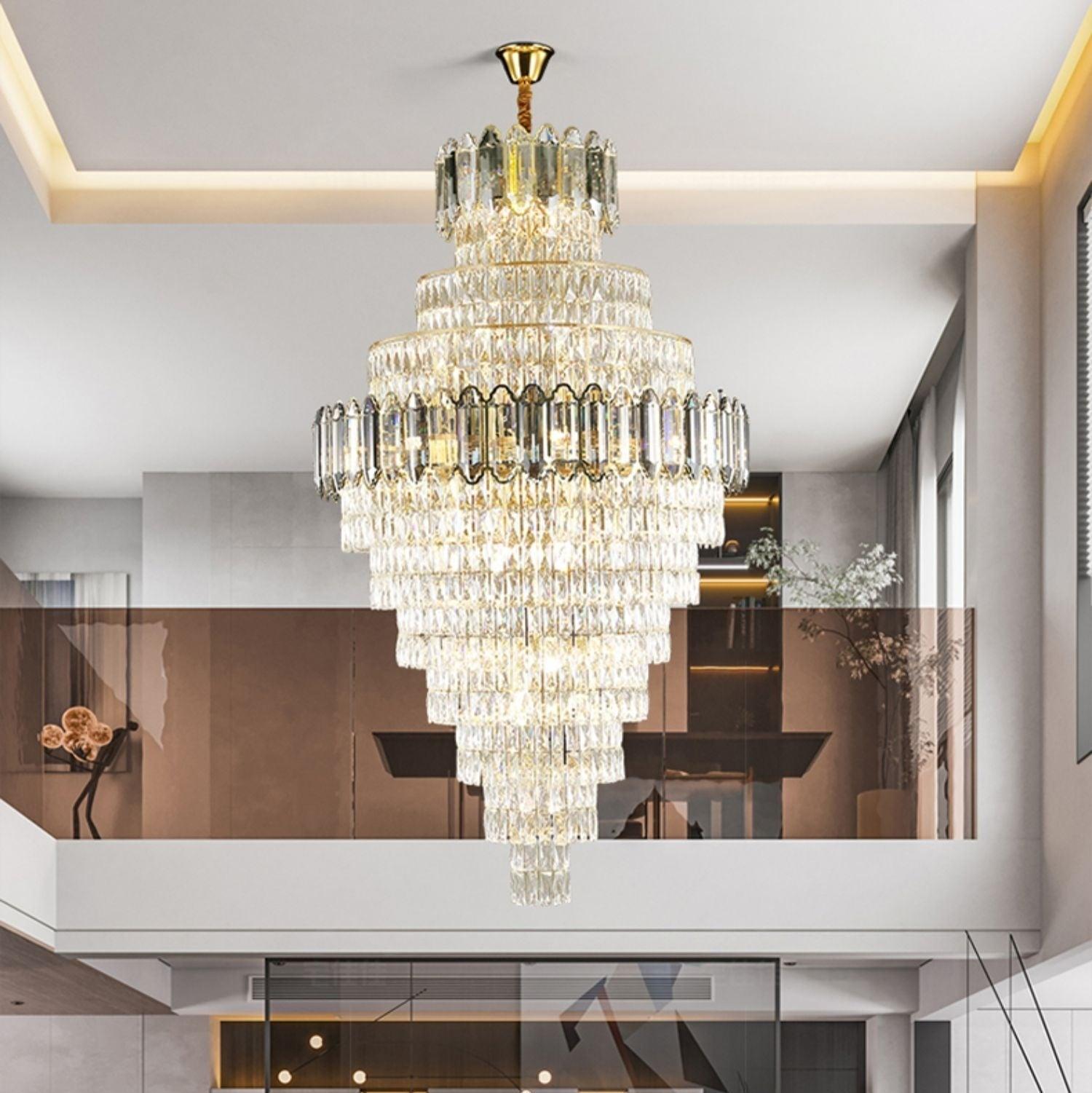 Large Staircase Crystal Chandelier Living Room Ceiling Light Fixture For Hotel Entrance In Gold Finish-Chandeliers- -  Manorlights-D59.1"*H96.5"/ 80 Lights-Warm Light- -  Manorlights