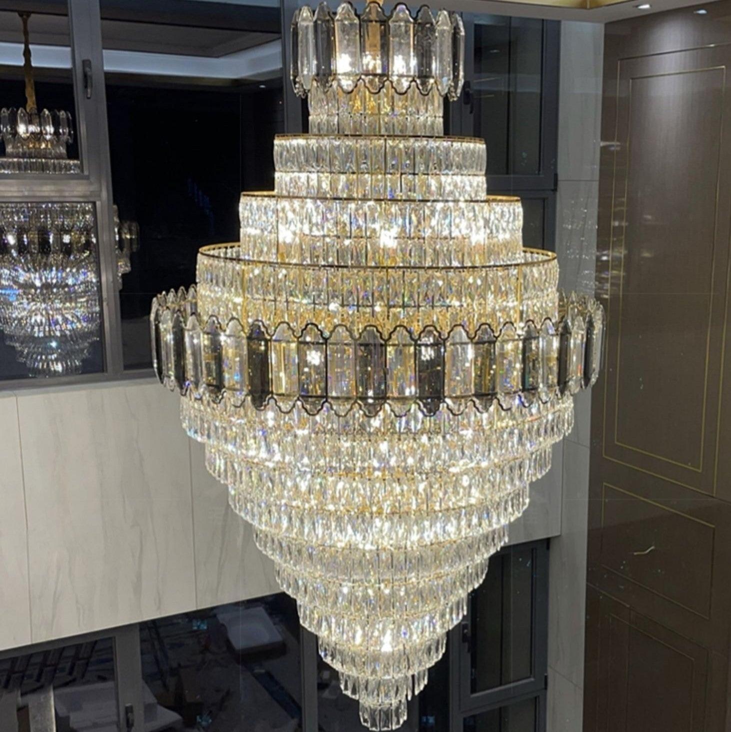 Large Staircase Crystal Chandelier Living Room Ceiling Light Fixture For Hotel Entrance In Gold Finish-Chandeliers- -  Manorlights- -  Manorlights