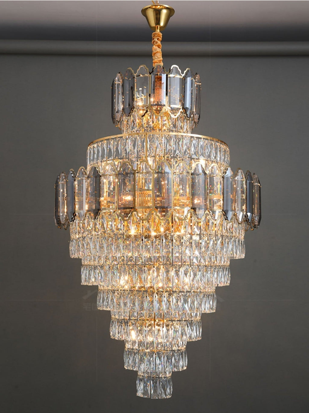 Large Staircase Crystal Chandelier Living Room Ceiling Light Fixture For Hotel Entrance In Gold Finish-Chandeliers- -  Manorlights- -  Manorlights