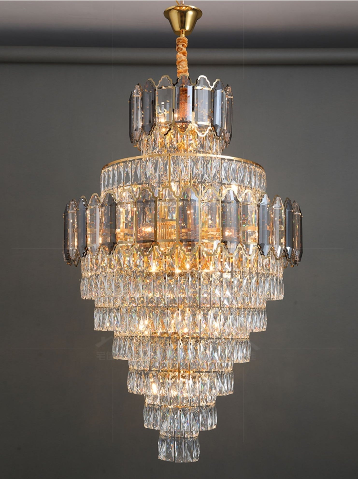 Large Staircase Crystal Chandelier Living Room Ceiling Light Fixture For Hotel Entrance In Gold Finish-Chandeliers- -  Manorlights- -  Manorlights