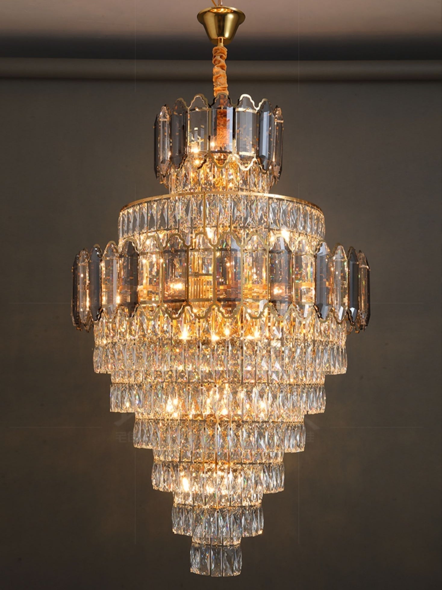 Large Staircase Crystal Chandelier Living Room Ceiling Light Fixture For Hotel Entrance In Gold Finish-Chandeliers- -  Manorlights- -  Manorlights