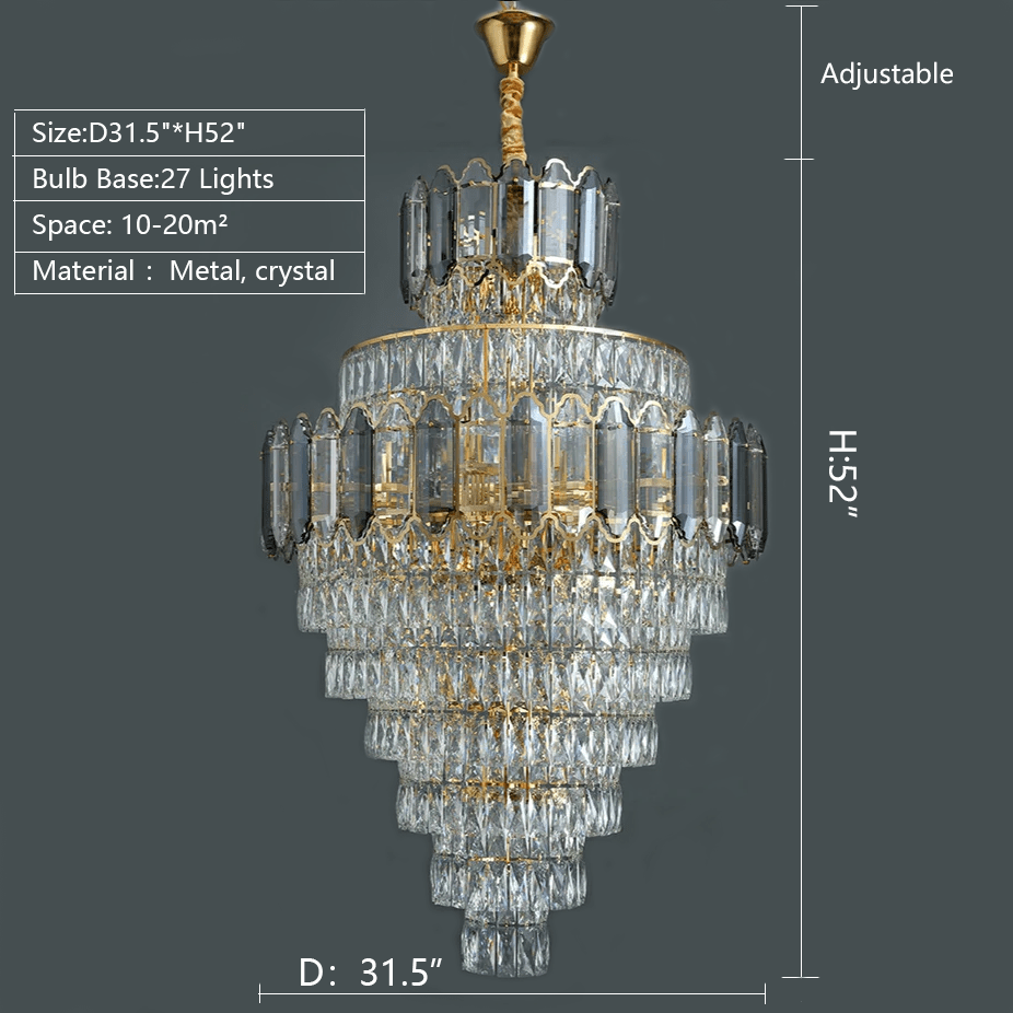 Large Staircase Crystal Chandelier Living Room Ceiling Light Fixture For Hotel Entrance In Gold Finish-Chandeliers- -  Manorlights- -  Manorlights