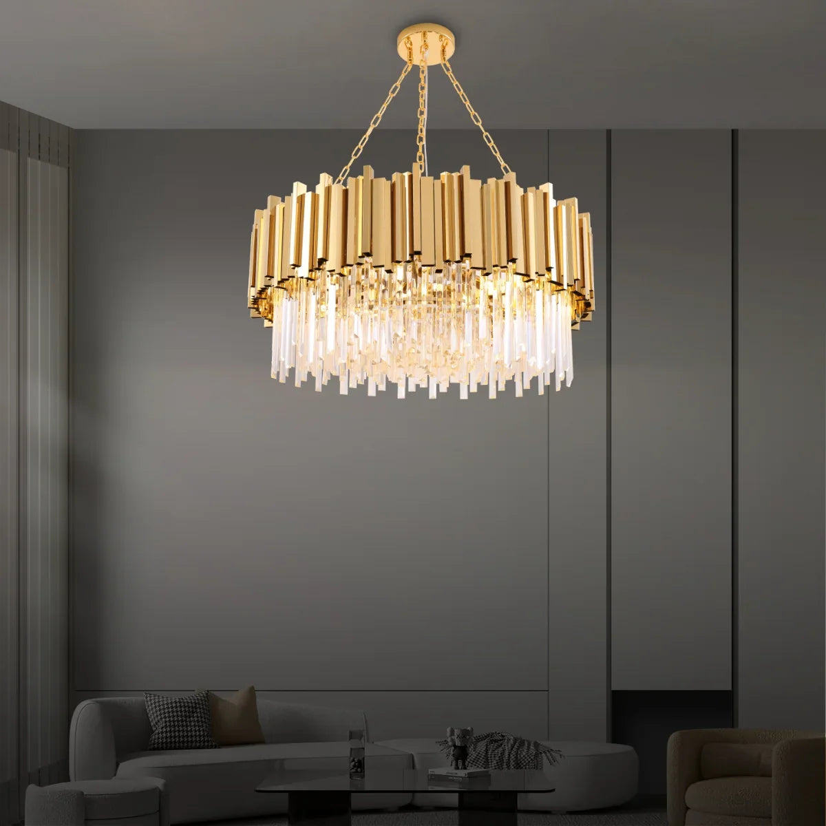 large chrome crystal chandelier