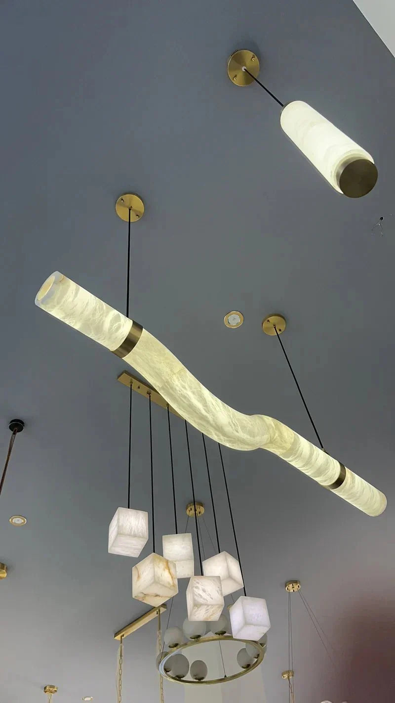 Liberty Curved Pendant Alabaster Chandelier, Pendant Light Over Dining Table-Manorlights