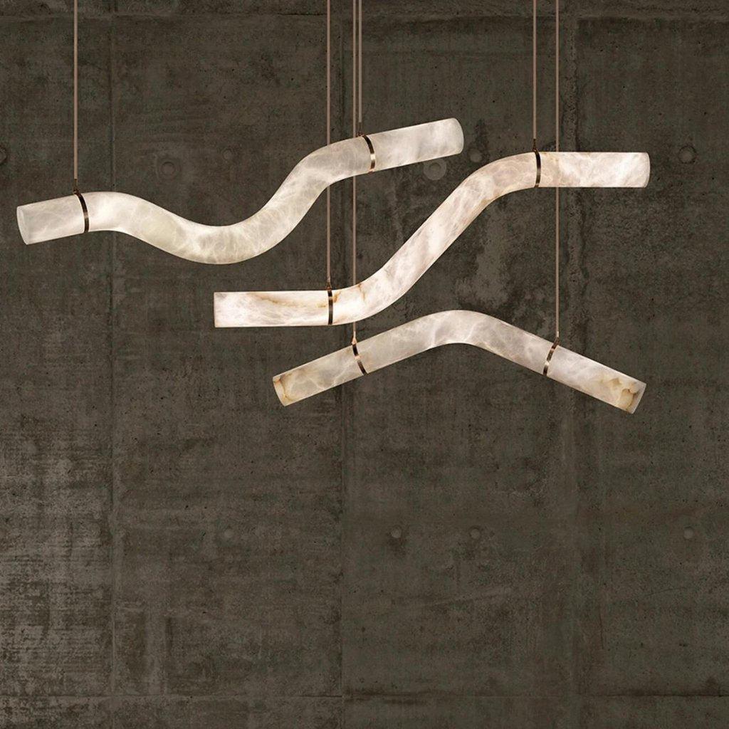 Liberty Curved Pendant Alabaster Chandelier, Pendant Light Over Dining Table-Manorlights