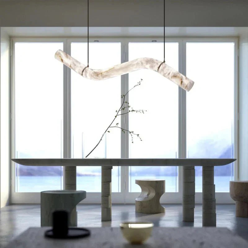 Liberty Curved Pendant Alabaster Chandelier, Pendant Light Over Dining Table-Manorlights