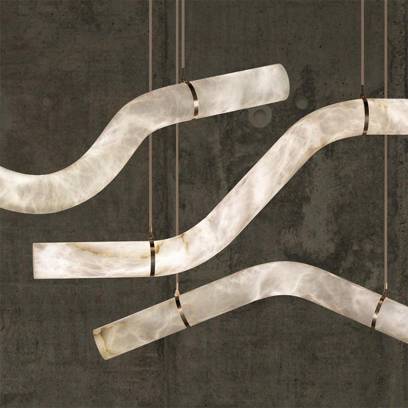 Liberty Curved Pendant Alabaster Chandelier, Pendant Light Over Dining Table-Manorlights