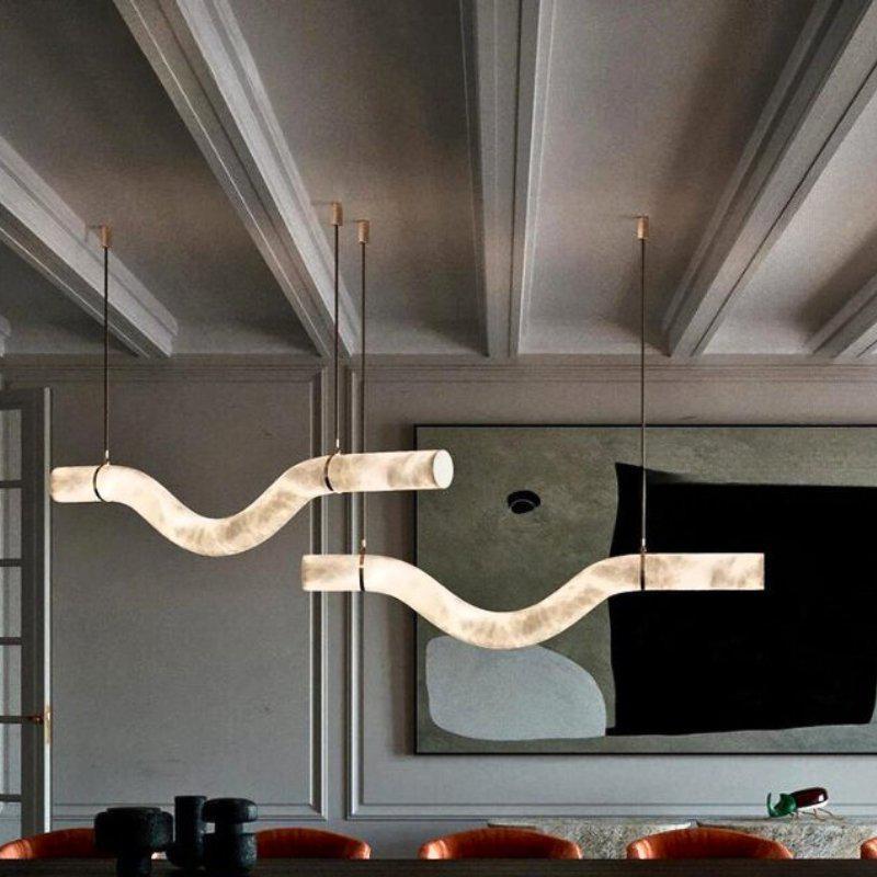 Liberty Curved Pendant Alabaster Chandelier, Pendant Light Over Dining Table-Manorlights