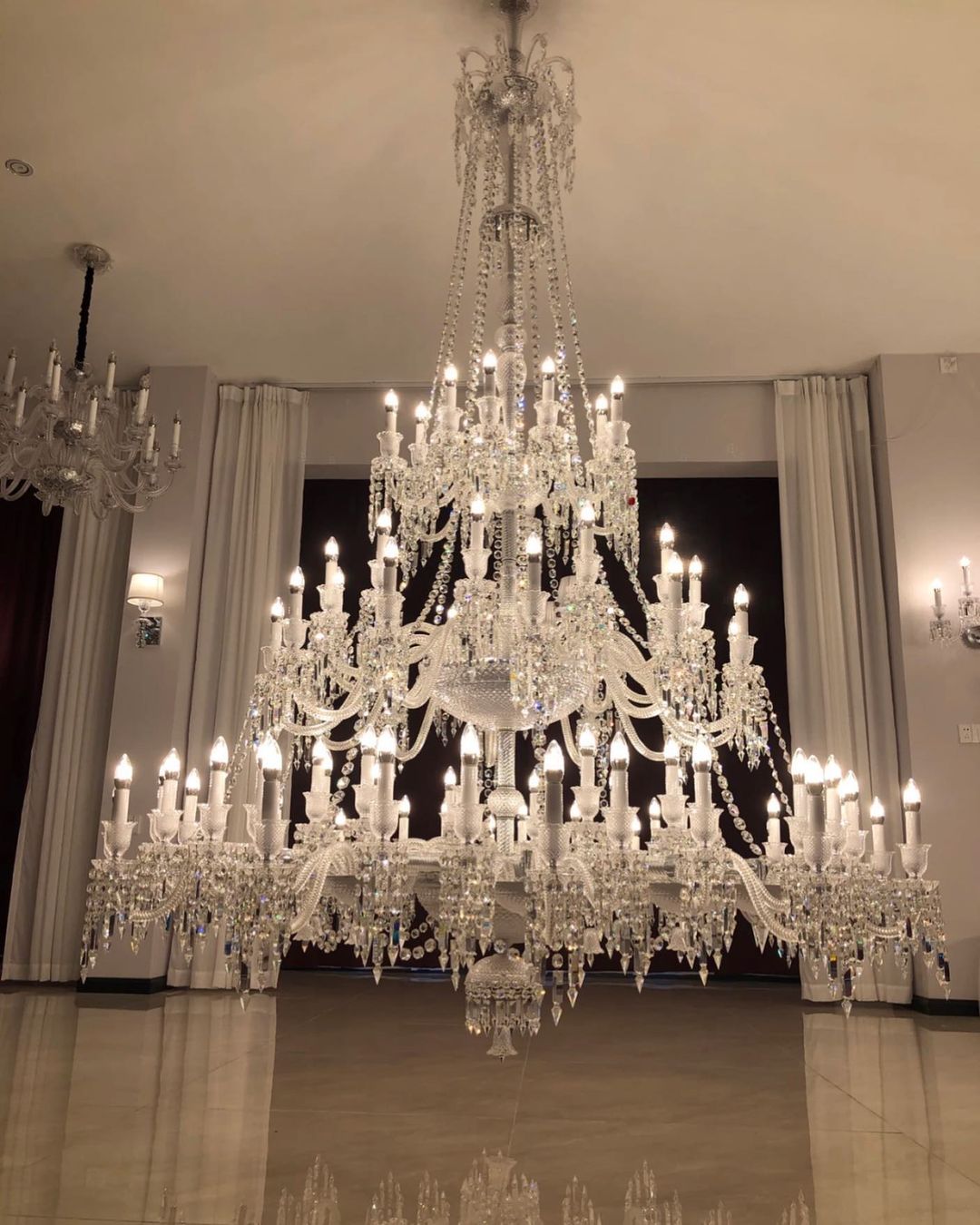 Light Luxury Classic Long Version Tiered Candle Light Crystal Chandelier for High-ceiling Rooms/Living Room - 84 Lights/D79.92"*H124.8"/225kgWithout LampshadeWarm LightManorlights