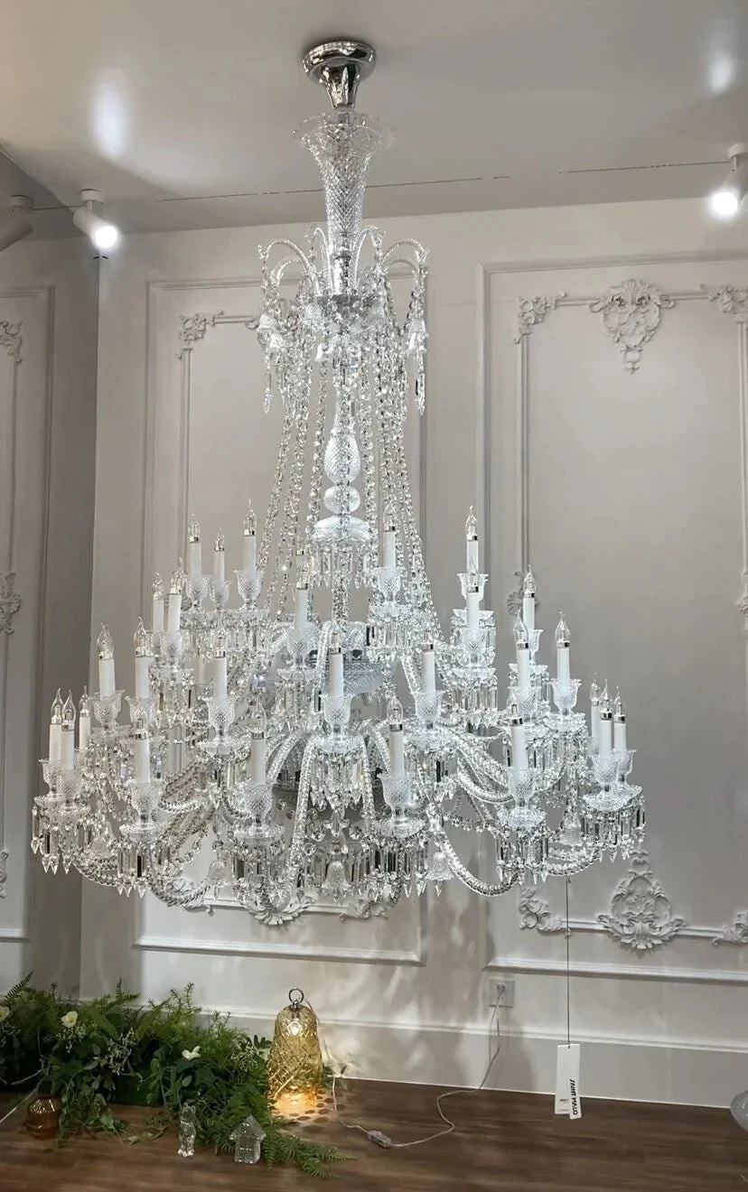 Light Luxury Classic Long Version Tiered Candle Light Crystal Chandelier for High-ceiling Rooms/Living Room - 84 Lights/D79.92"*H124.8"/225kgWithout LampshadeWarm LightManorlights