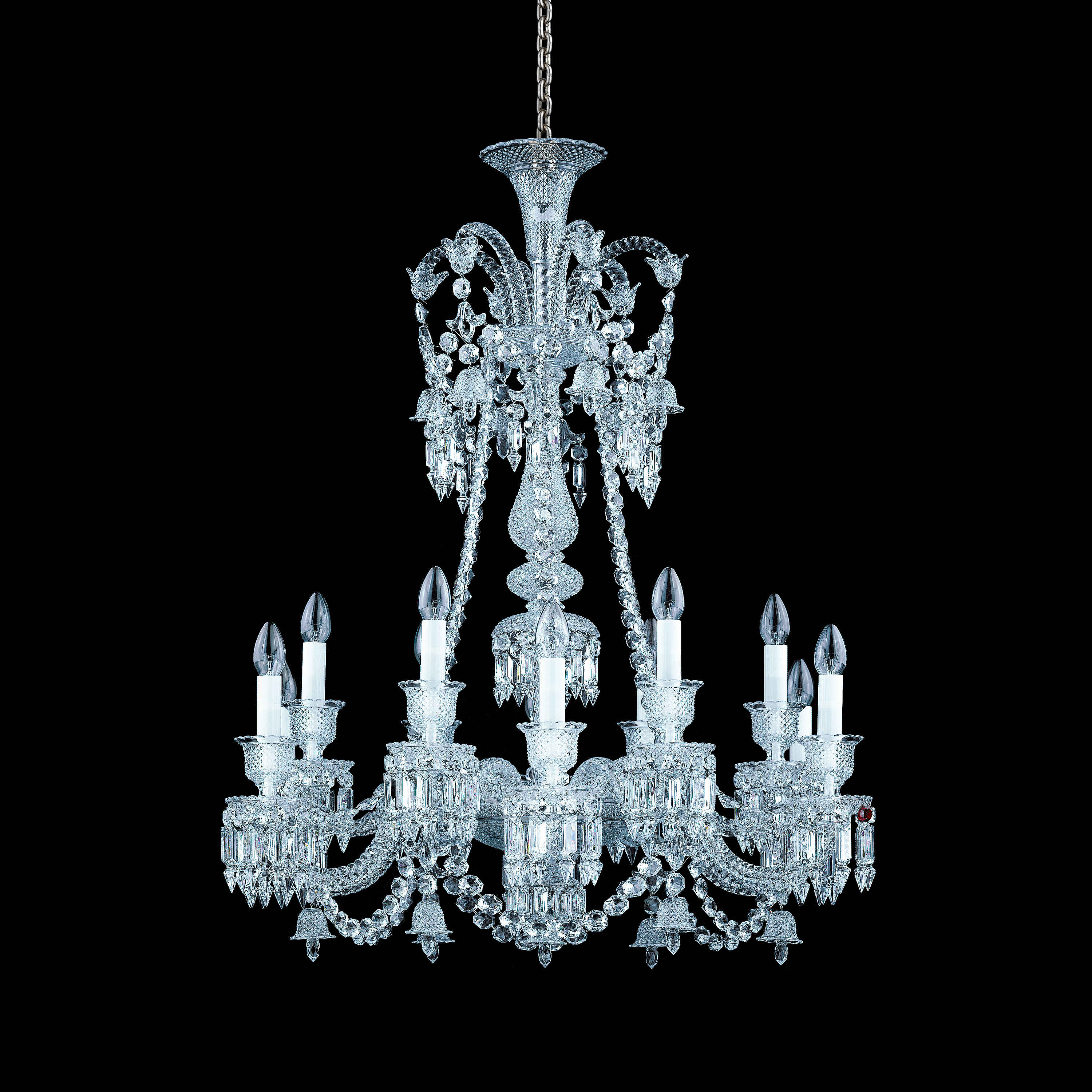 Light Luxury Classic Long Version Tiered Candle Light Crystal Chandelier for High-ceiling Rooms/Living Room - 12 Lights/D31.89"*H43.7"Without LampshadeWarm LightManorlights