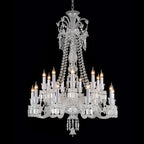 Light Luxury Classic Long Version Tiered Candle Light Crystal Chandelier for High-ceiling Rooms/Living Room - 24 Lights/D42.52"*H58.66"Without LampshadeWarm LightManorlights
