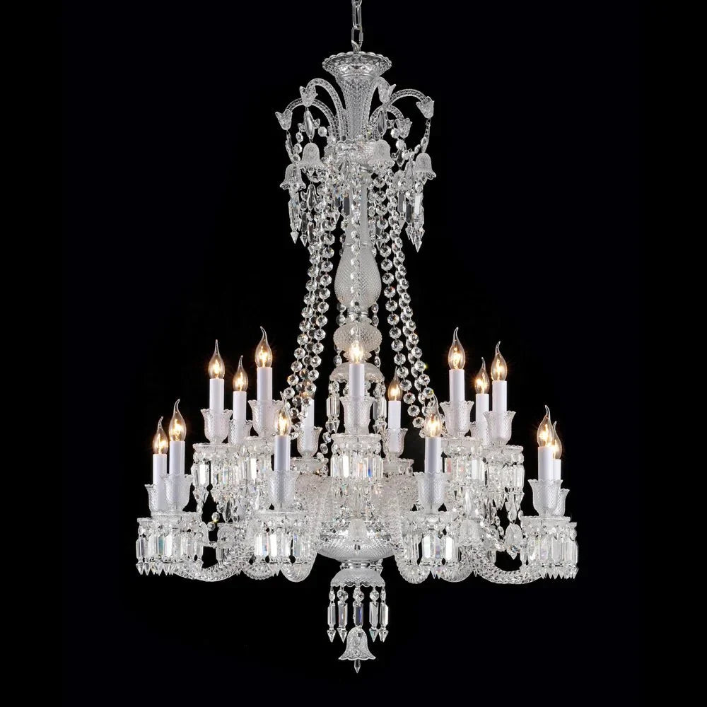 Light Luxury Classic Long Version Tiered Candle Light Crystal Chandelier for High-ceiling Rooms/Living Room - 24 Lights/D42.52"*H58.66"Without LampshadeWarm LightManorlights