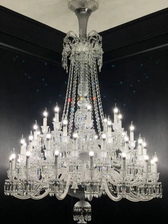 Light Luxury Classic Long Version Tiered Candle Light Crystal Chandelier for High-ceiling Rooms/Living Room - 84 Lights/D79.92"*H124.8"/225kgWithout LampshadeWarm LightManorlights