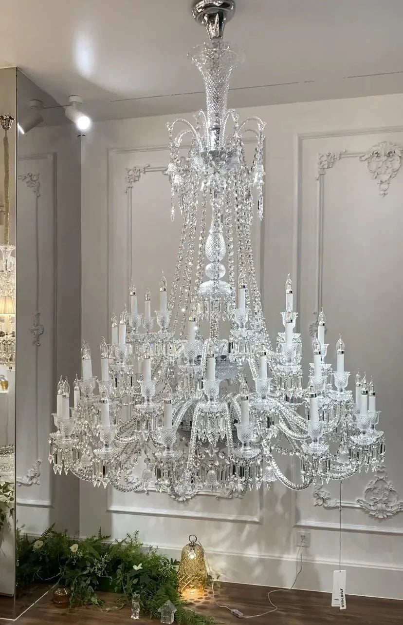 Light Luxury Classic Long Version Tiered Candle Light Crystal Chandelier for High-ceiling Rooms/Living Room - 84 Lights/D79.92"*H124.8"/225kgWithout LampshadeWarm LightManorlights